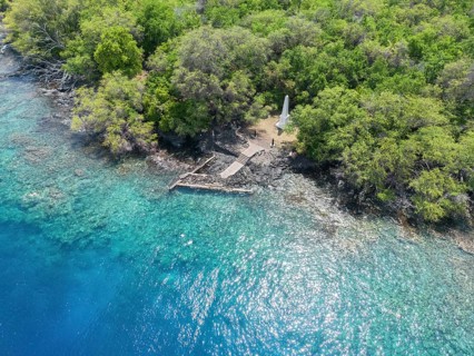 Aerial view of the Captain James Cook Monument, Captain Cook Monument Trail, Kealakekua Bay State