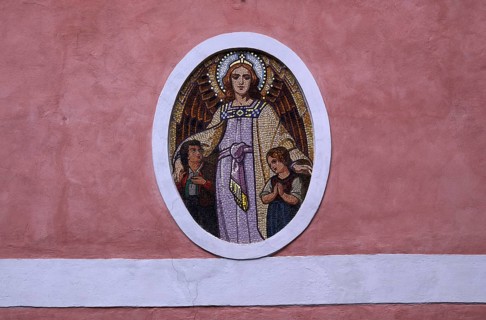 Mosaic, guardian angel Angel, Guardian Angel Church, Bressanone, South Tyrol, Trentino, Italy,