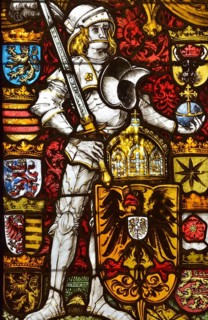 Colourful stained glass windows of Hohkönigsburg Castle, Château du Haut-Koenigsbourg, Hohenstaufen