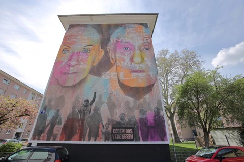 Mural Against Forgetting by Akut 2020, graffiti, faces, Luigi Toscano, Holocaust, street art, city