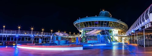 TUI Marella Discovery Cruise Ship at night, Majorca, Spain, Europe