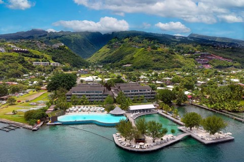 Aerial view, Northwest coast, Te Moana Tahiti Resort, Tahiti-Nui, Society Islands, Leeward Islands,