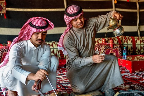 Bedouins preparing coffee, Ashar Valley, AlUla region, Medina province, Saudi Arabia, Arabian