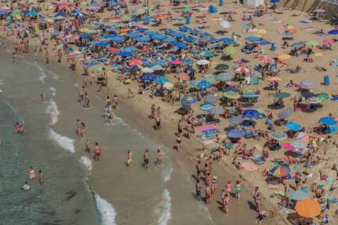 Tourists at the Playa Mal Pas, Benidorm, Province of Alicante, Costa Blanca, Spain, Europe