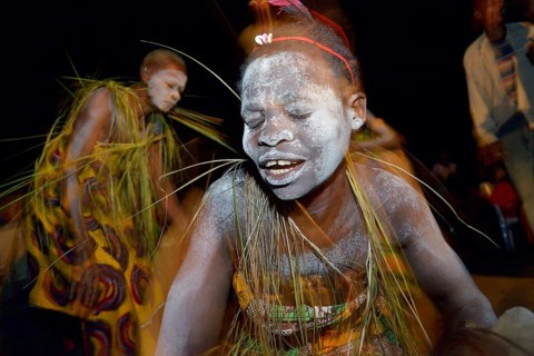 Sick woman dancing a healing dance, healing ceremony, Nkala, Bandundu Province, Democratic Republic