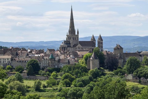 View of the town of Autun with the Saint-Lazare Cathedral, Département Saône-et-Loire, Region