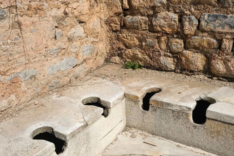Public toilets, ruins of Ephesus, ancient archaeological site, Izmir province, Turkey, Asia