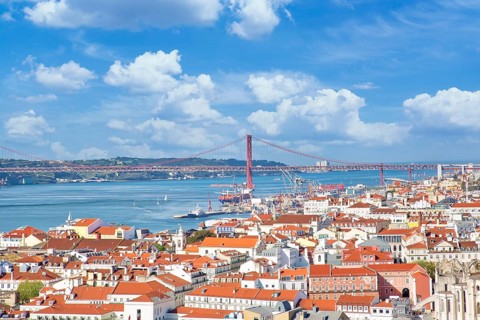 Scenic panoramic views of Lisbon from Saint George Castle (Sao Jorge) lookout