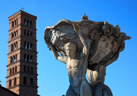 Piazza della Bocca della Verita, Fontana dei Tritoni, Triton Fountain, Tower of the Basilica minor