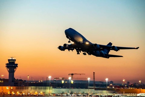Boeing 747-400, cargo version, of the Moldovan charter airline Terra Avia, takes off at