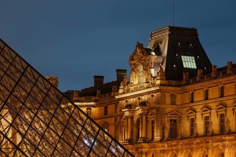 Glass pyramid at the Louvre Museum, Paris, Ile de France, France, Paris, Ile de France, France,