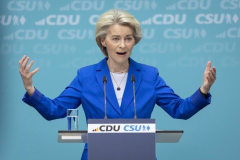 Ursula von der Leyen, President of the European Commission, at a press conference after the joint