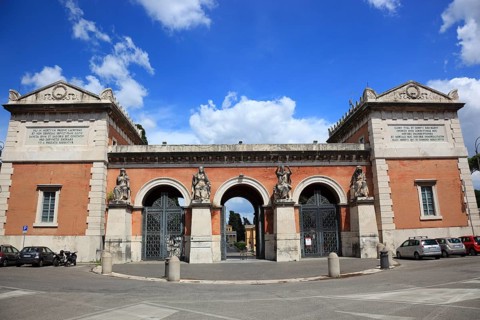 Entrance gate to Campo Verano, Cimitero Comunale Monumentale Campo Verano, the largest cemetery in