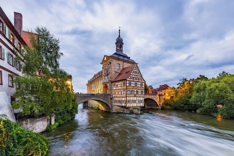 Old Town Hall on an artificial island in the River Regnitz. The landmark can be reached via two