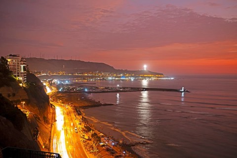 Coast in the Barranco district in the evening, Lima, Peru, South America
