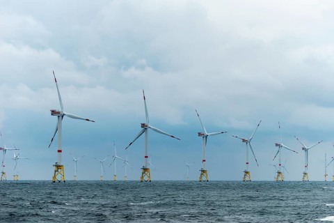 Offshore wind farm Nordsee Ost, operator RWE, north of Helgoland, German economic zone, wind