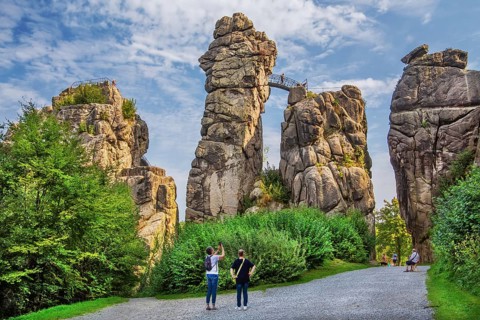Externsteine, sandstone rock formation. Horn-Bad Meinberg, Teutoburg Forest, North