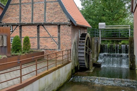 Historic watermill from 1653, Asbeck, Legden, Münsterland, North Rhine-Westphalia, Germany, Europe