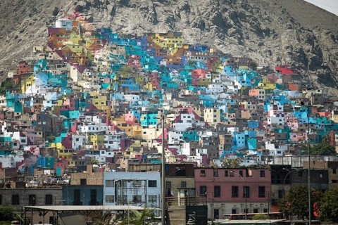Colourful houses on Cerro San Cristobal, Lima, Peru, South America