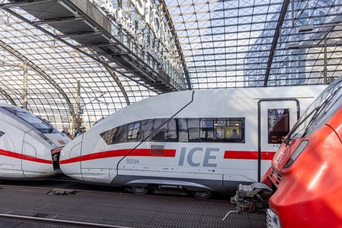 Central station with platform hall with glass roof construction, ICE, Berlin, Germany, Europe