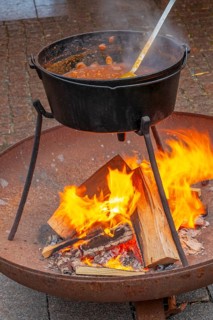 Kettle goulash over an open fire