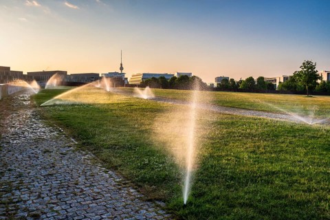 Irrigation in Spreebogenpark, Berlin, Germany, Europe