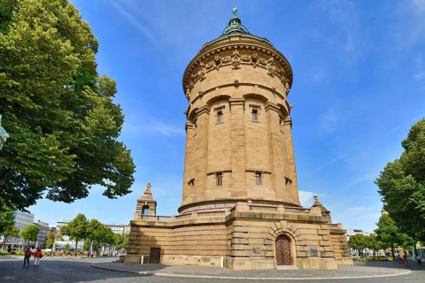 Mannheim, Germany, September 2022: Water Tower called 'Wasserturm', a landmark of German city