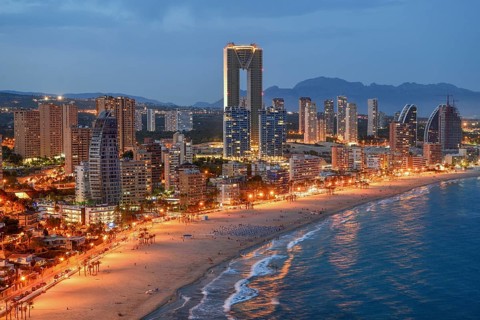 Skyline of Benidorm with the high-rise Intempo, with 192 metres the highest residential building in