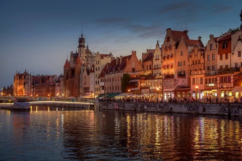 Old buildings, facades, riverside promenade Long Bridge, Dlugie Pobrzeze, Motlawa River, Old Town,