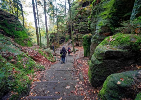 Hiking trail through the Schwedenlöcher, Amselgrund near Rathen, Saxon Switzerland, Elbe Sandstone