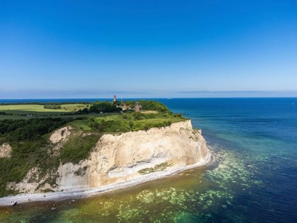 Aerial view of Cape Arkona with chalk cliffs, direction finder and lighthouse, Putgarten, Rügen