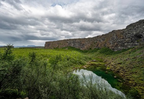 Asbyrgi Canyon, Lake Botnstjörn, Lake on a cliff, Icelandic Highlands, Iceland, Europe