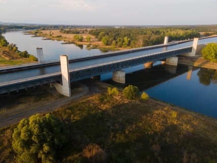 Drone image, Magdeburg waterway junction, canal bridge, Mittelland Canal, Elbe, Magdeburg,