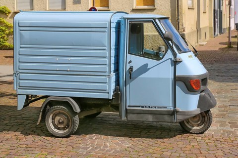 Motorised tricycle with loading area, Piaggio Ape 50, van, three-wheeled scooter, motor vehicle,
