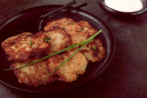 Potato pancakes, pancakes with sour cream, Belarusian dish, homemade, no people