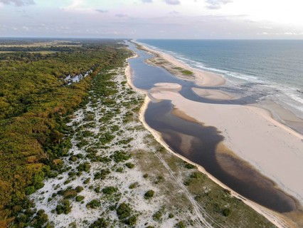 Beach in Loango National Park, Parc National de Loango, Atlantic Ocean, aerial view,