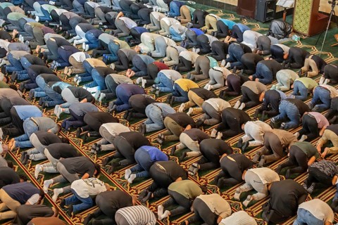 Dearborn, Michigan, Friday prayers at the Islamic Center of America, the largest mosque in North