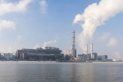 BASF plant site on the banks of the Rhine, chemical company, foggy mood, Ludwigshafen,