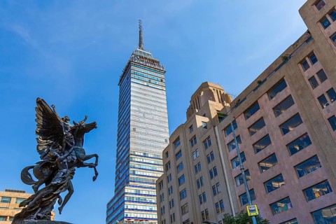 Mexico, Mexico City-3 February, 2020: Landmark tower Torre Latinoamericana near the Alameda Central