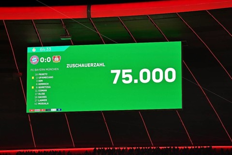 Scoreboard 75, 000 spectators sold out, DFB Cup, round of 16, FC Bayern Munich FCB vs Bayer 04