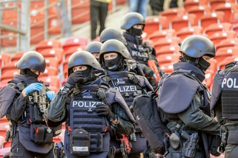 Baden-Württemberg police anti-terror exercise in the stadium. In the run-up to the European