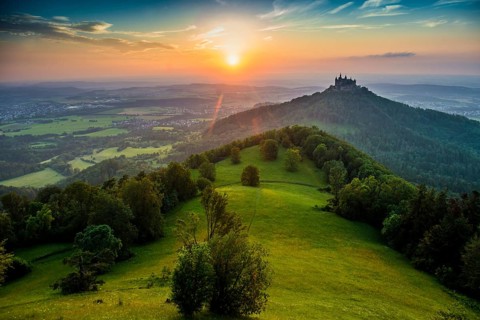 Hohenzollern Castle, sunset, Hechingen, Swabian Alb, Baden-Württemberg, Germany, Europe