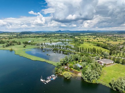Aerial view of western Lake Constance with the Radolfzeller Aachried and the Mooser Damm at high