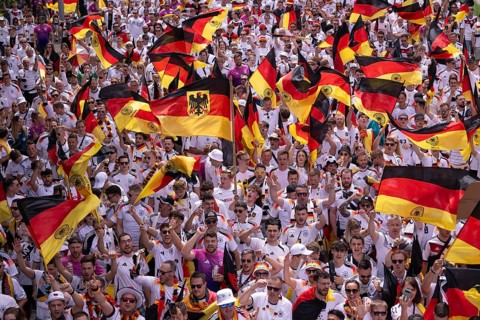 Fan march, German football fans march to the quarter-final Spain versus Germany, UEFA EURO 2024,