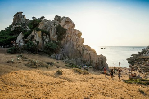 Bizarre and huge granite rocks by the sea, sunset, Spiaggia Valle della Luna, Capo Testa, near