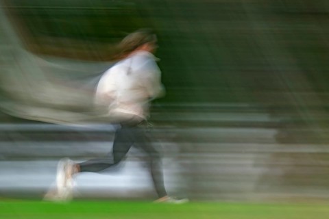 Jogger, long exposure, wipe image, Stuttgart, Baden-Württemberg, Germany, Europe