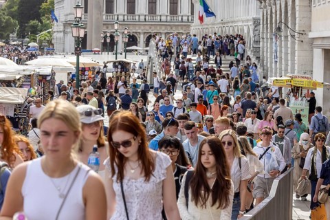 Overtourism in Venice. Since 2024, day visitors have been charged five euros for entry during the