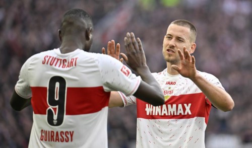 Goal celebration Serhou Guirassy VfB Stuttgart (09) Gesture, gesture, Waldemar Anton VfB Stuttgart