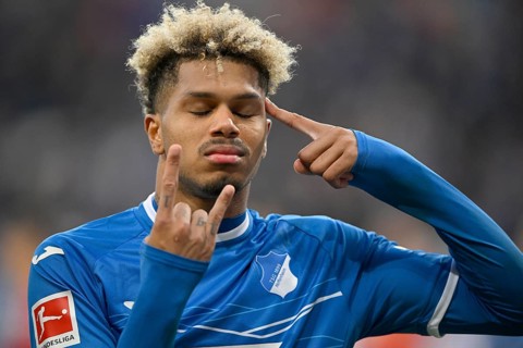 Goal celebration Georginio Rutter TSG 1899 Hoffenheim (33), gesture, gestures, PreZero Arena,
