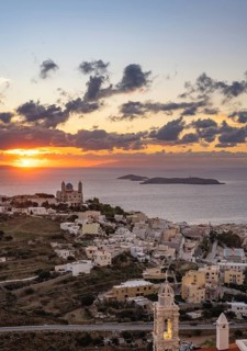 View from Ano Syros to the houses of Ermoupoli with the Anastasi Church or Church of the